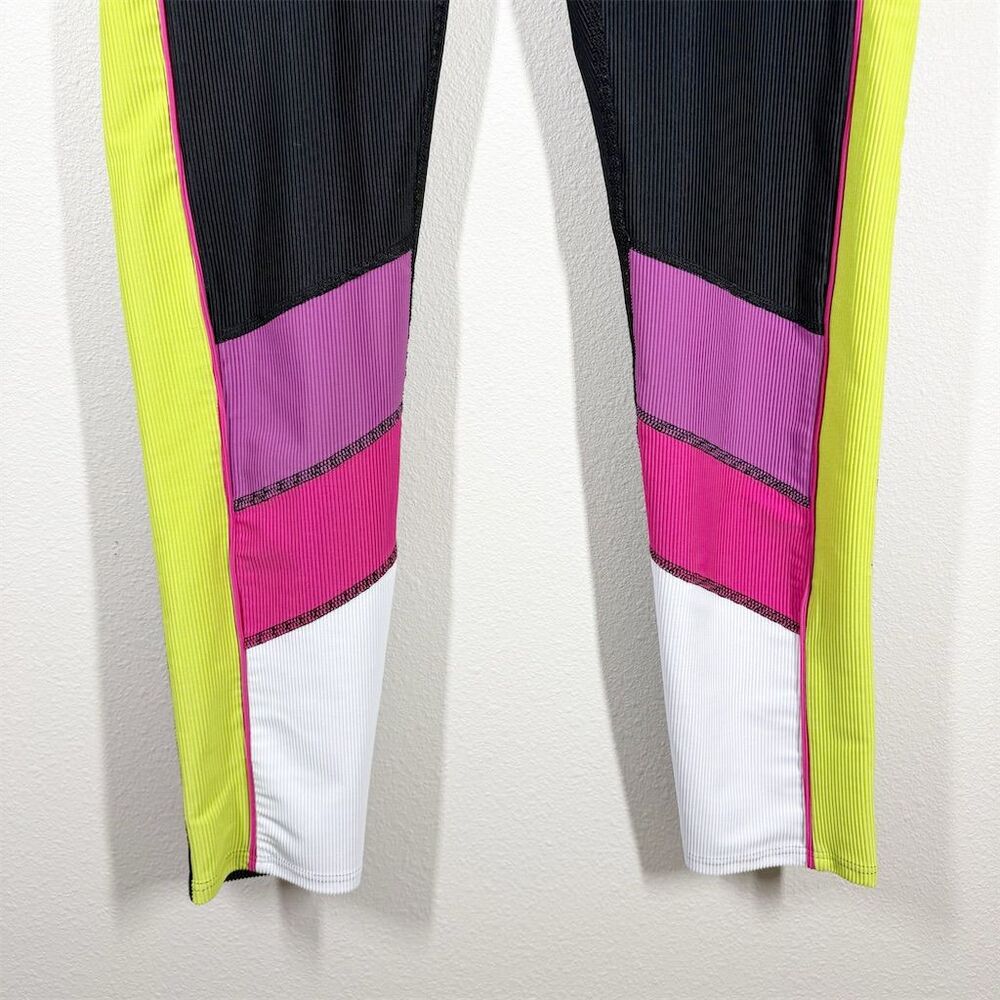 Beach Riot Bailey Colorblock Leggings Size L Black Multi Neon‎ Ribbed High Rise - Picture 3 of 10